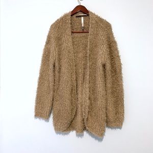 Kensie Fluffy Cardigan, color, tan, medium